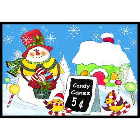 Carolines Treasures Candy Canes For Sale Snowman Indoor and Outdoor Mat- 18 x 27 in. PJC1076MAT